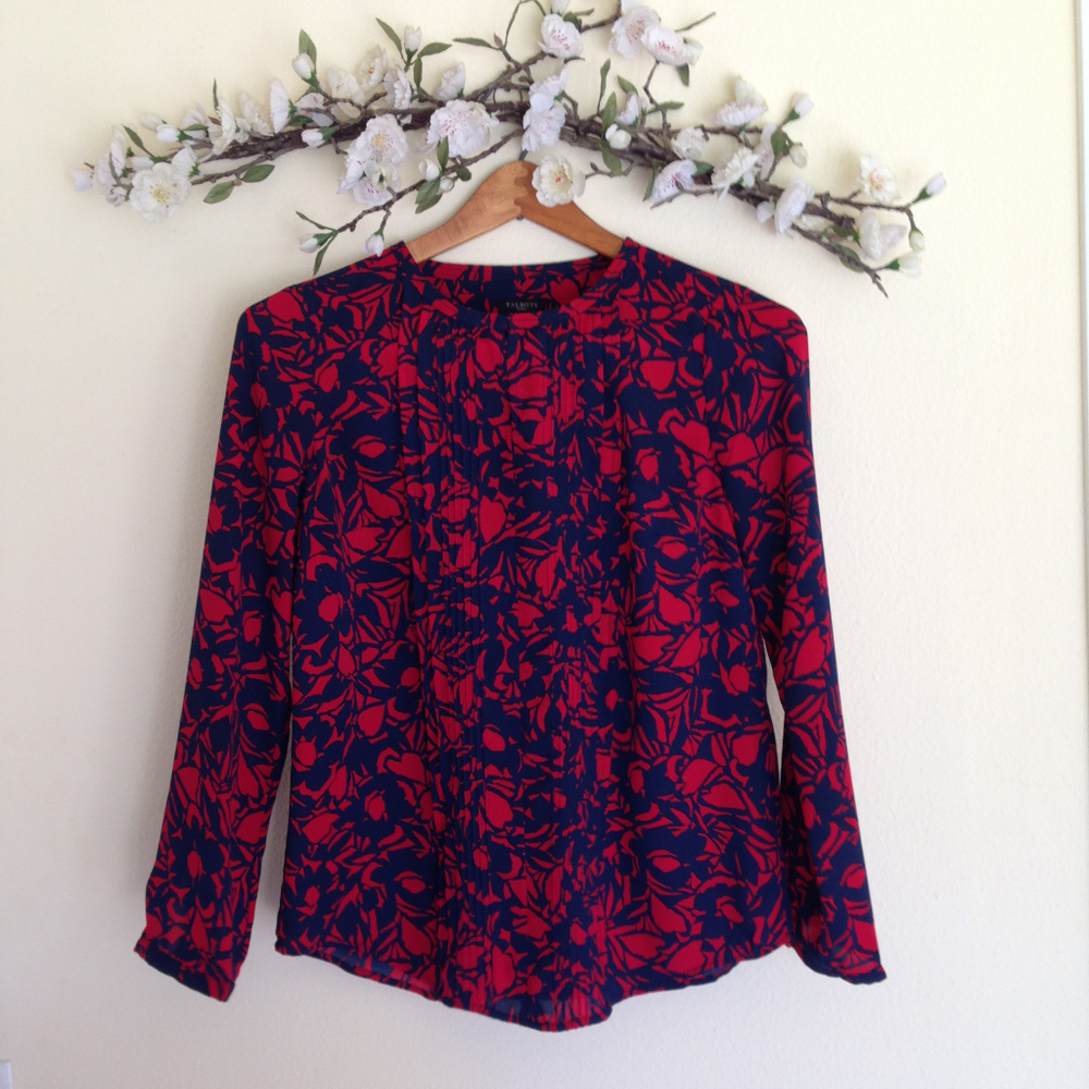 Talbots Red and Blue Floral Print Blouse